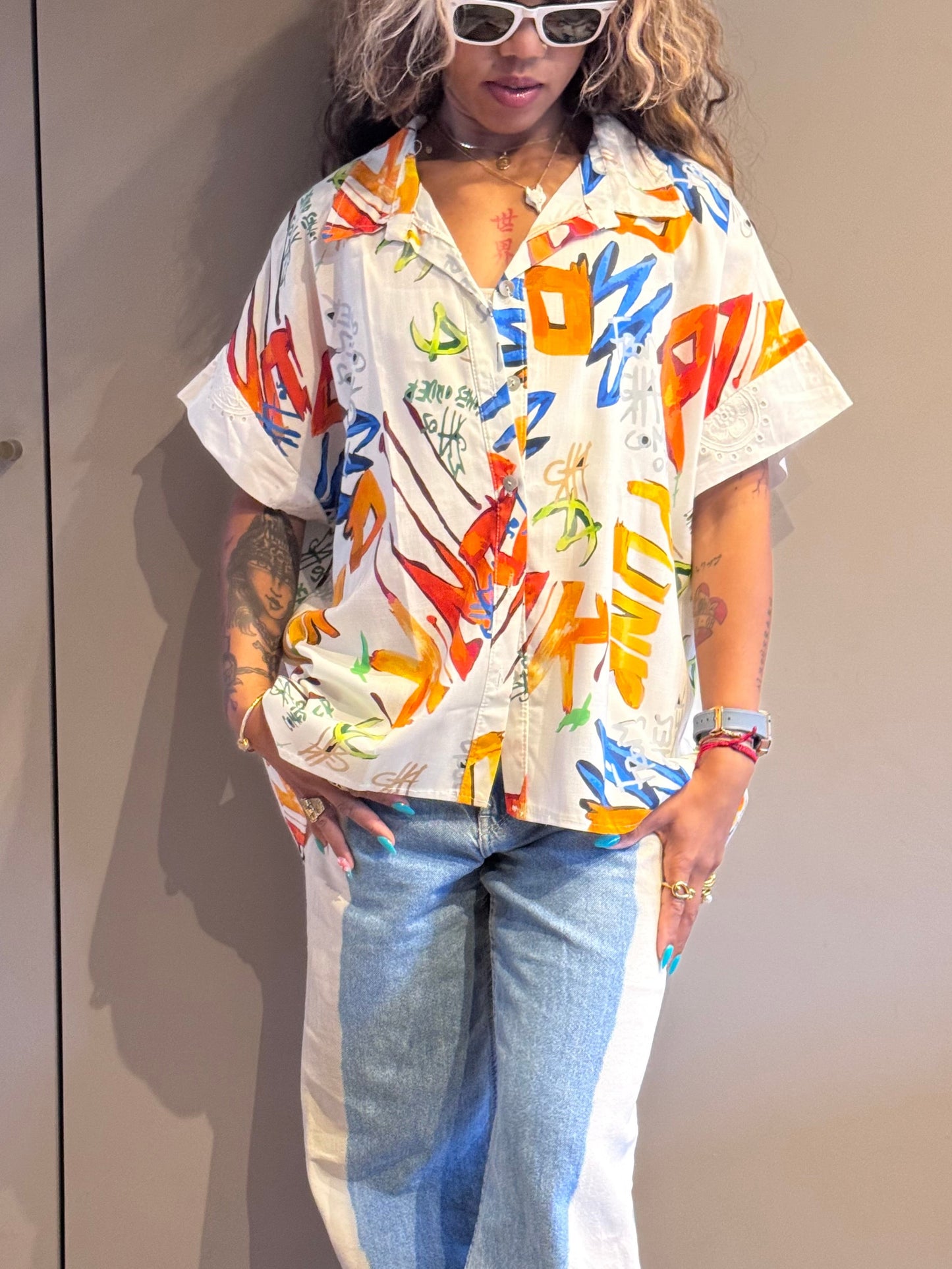 Chemise Made in Italy en lin et lyocell imprimé artistique multicolore