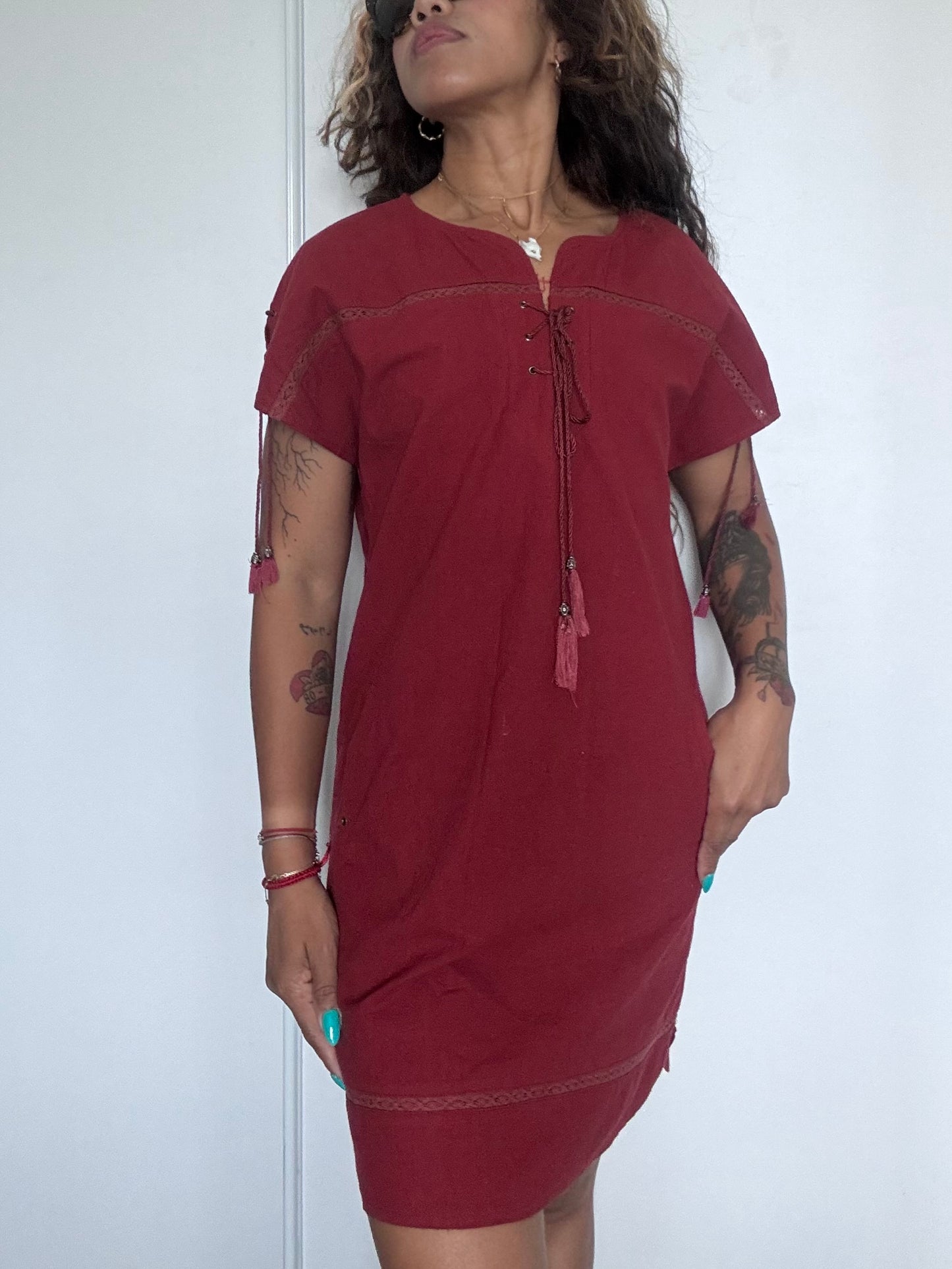 Robe bohème Orfeo Negro Bordeaux en coton et lin