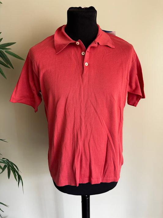 Polo Vintage Lanvin Paris en Coton Tricoté – Rose Corail, Mailles Côtelées & 3 Boutons (Taille 50)