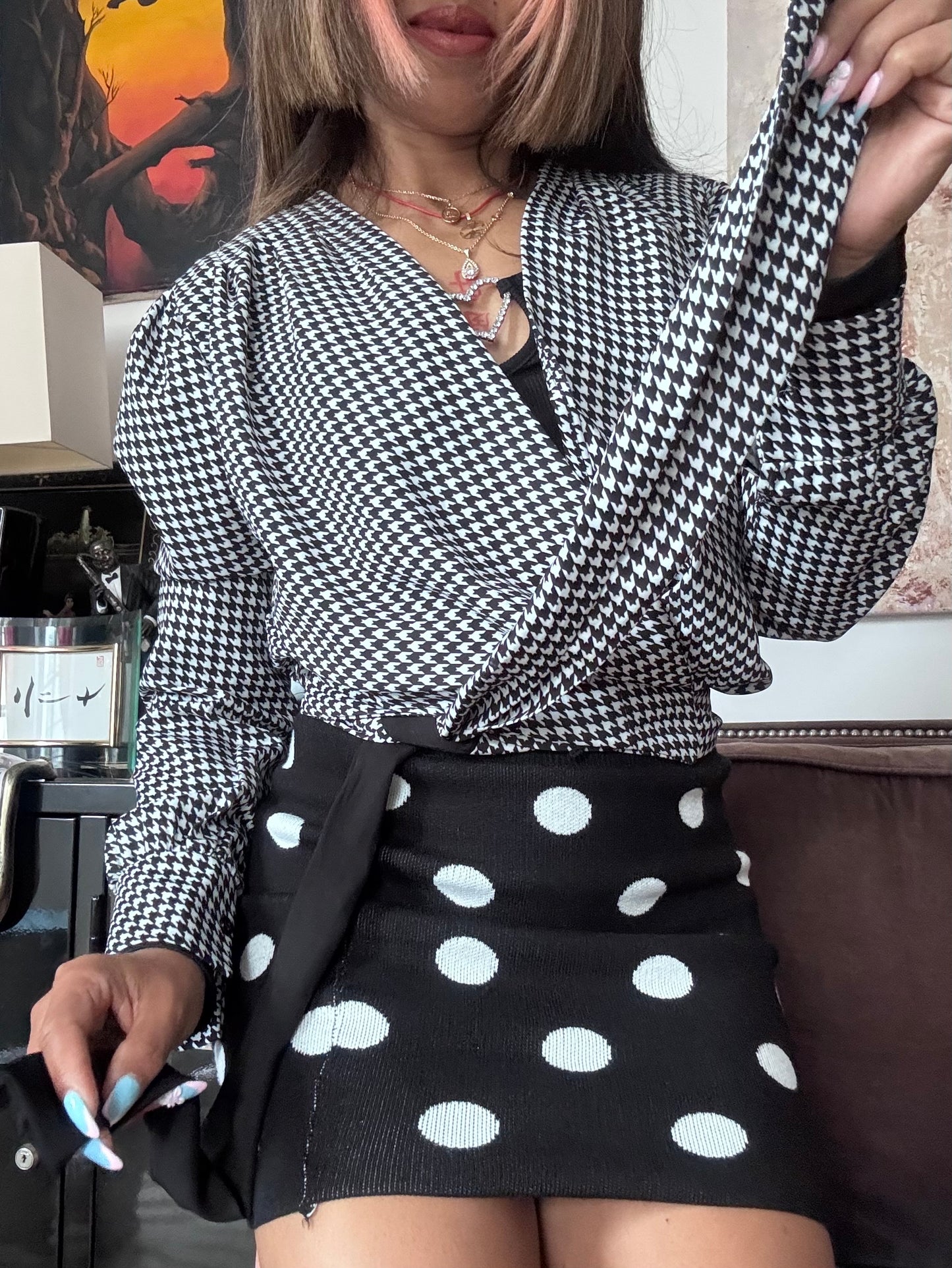 Top Vintage Cache-Cœur Made in Italy – Élégance Rétro Noir & Blanc