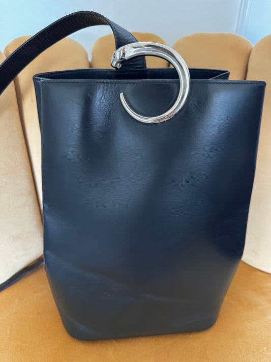 Sac Seau Cartier "Panthère" Vintage – Cuir Lisse Marine & Attache Panthère Argentée (1990)