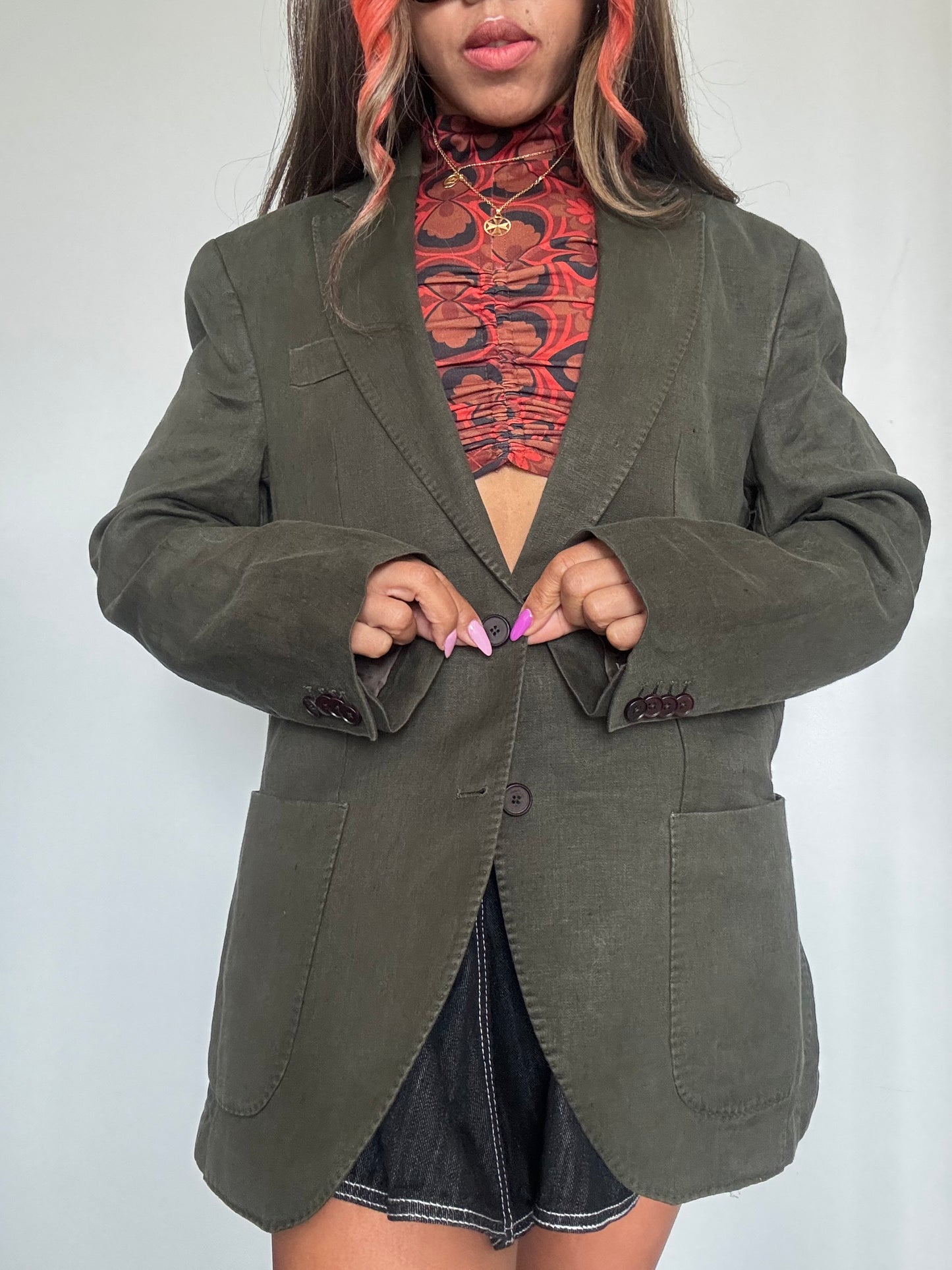 Blazer Massimo Dutti 100% Lin Vert Olive – Taille 50 – Made in Portugal – Coupe Oversize Chic