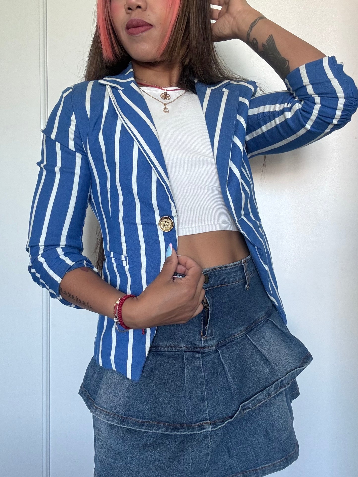 Veste rayée bleu ciel et blanc Y2K – vintage – taille S – made in Italy