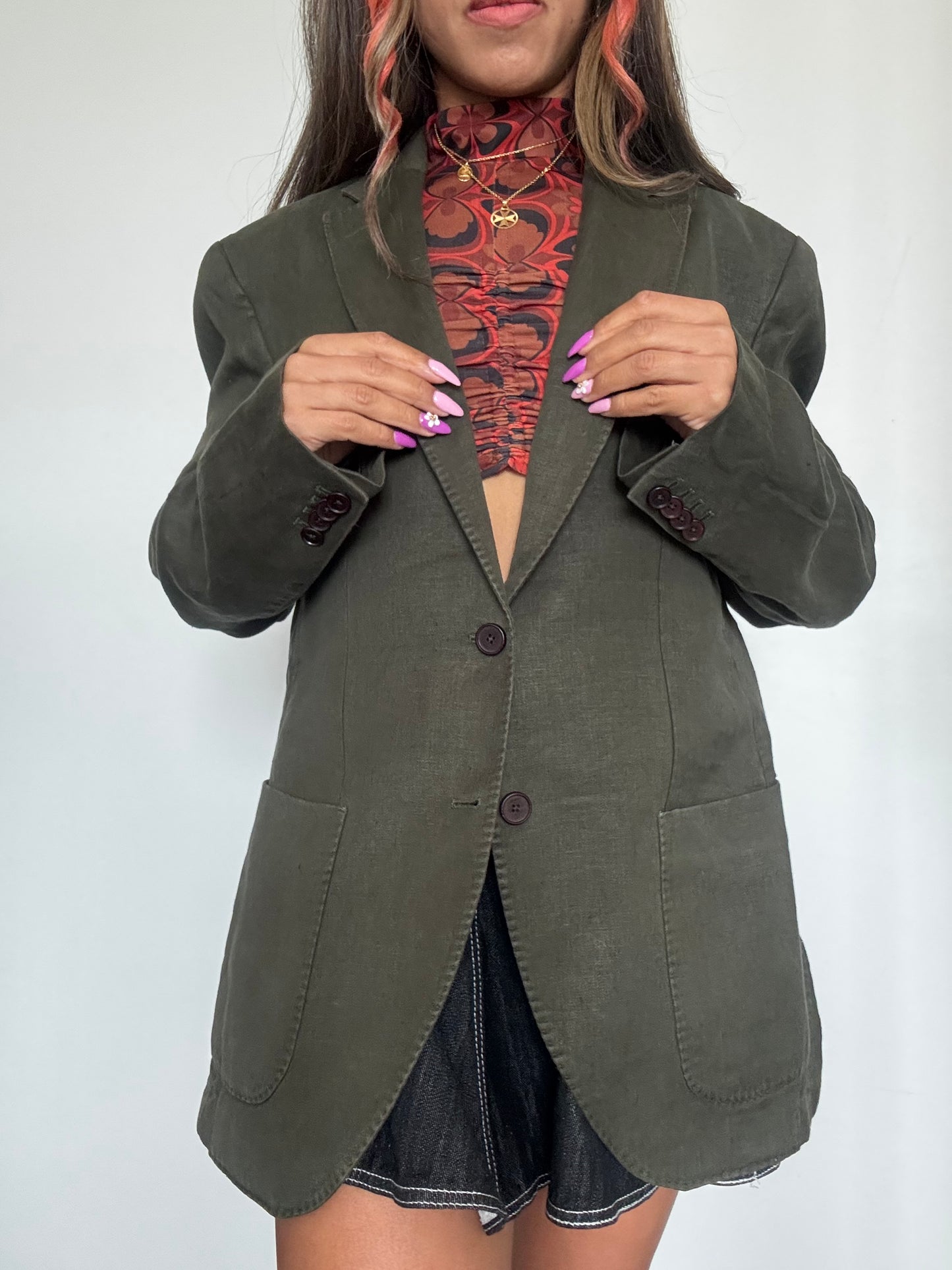 Blazer Massimo Dutti 100% Lin Vert Olive – Taille 50 – Made in Portugal – Coupe Oversize Chic