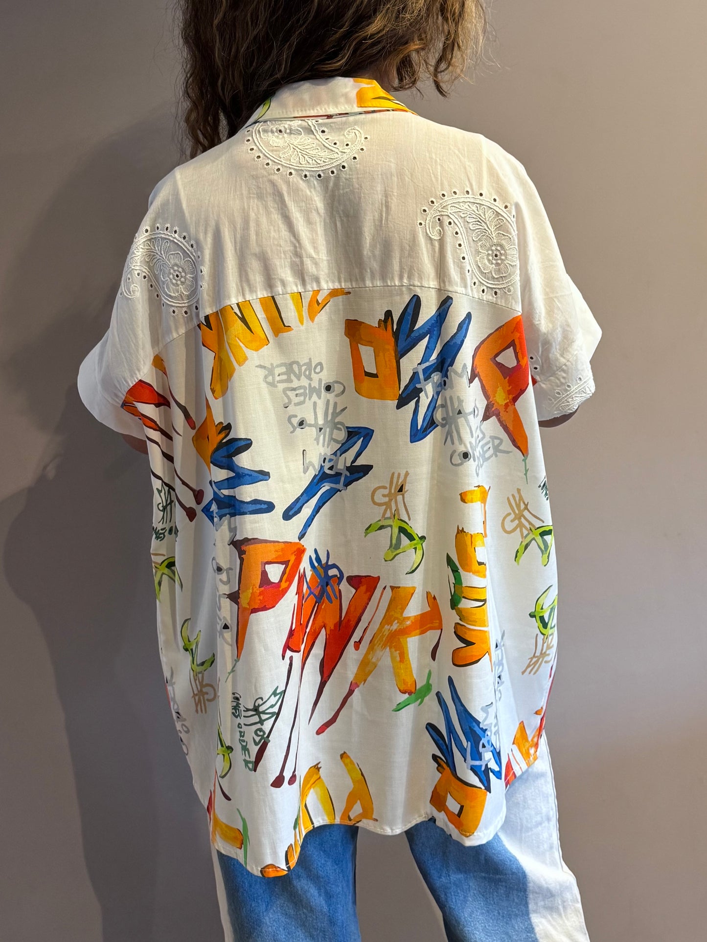 Chemise Made in Italy en lin et lyocell imprimé artistique multicolore