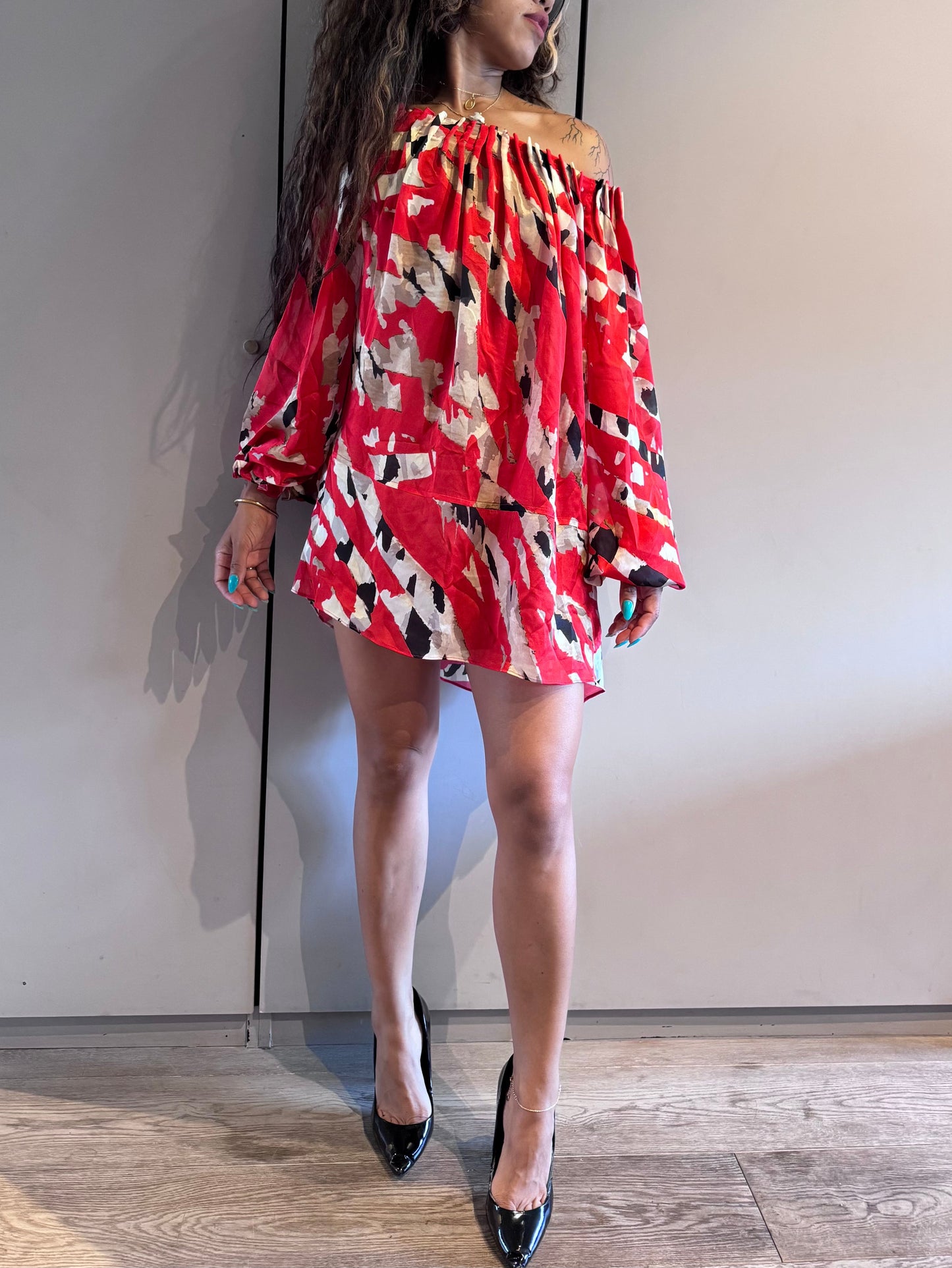 Tunique Blumarine en soie Made in Italy – Imprimé rouge artistique