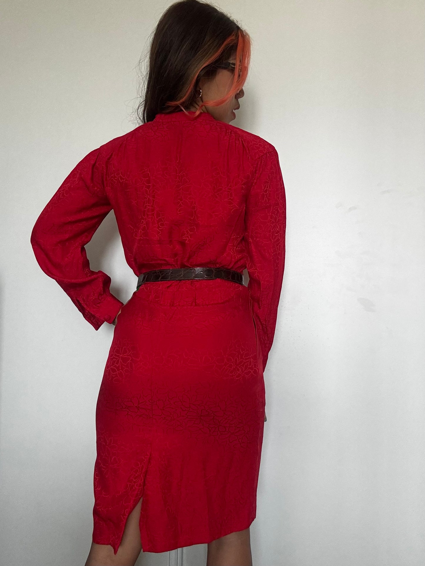Robe vintage en soie rouge Liz Claiborne – robe midi élégante chic femme
