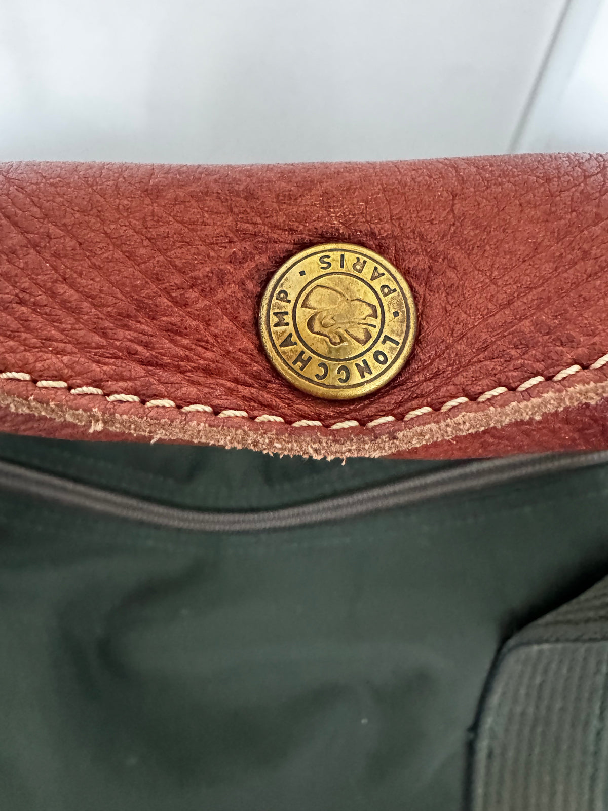 Sac de Voyage Longchamp Vintage Kaki – Grand Format 48h Cuir & Toile (Authentique Paris)