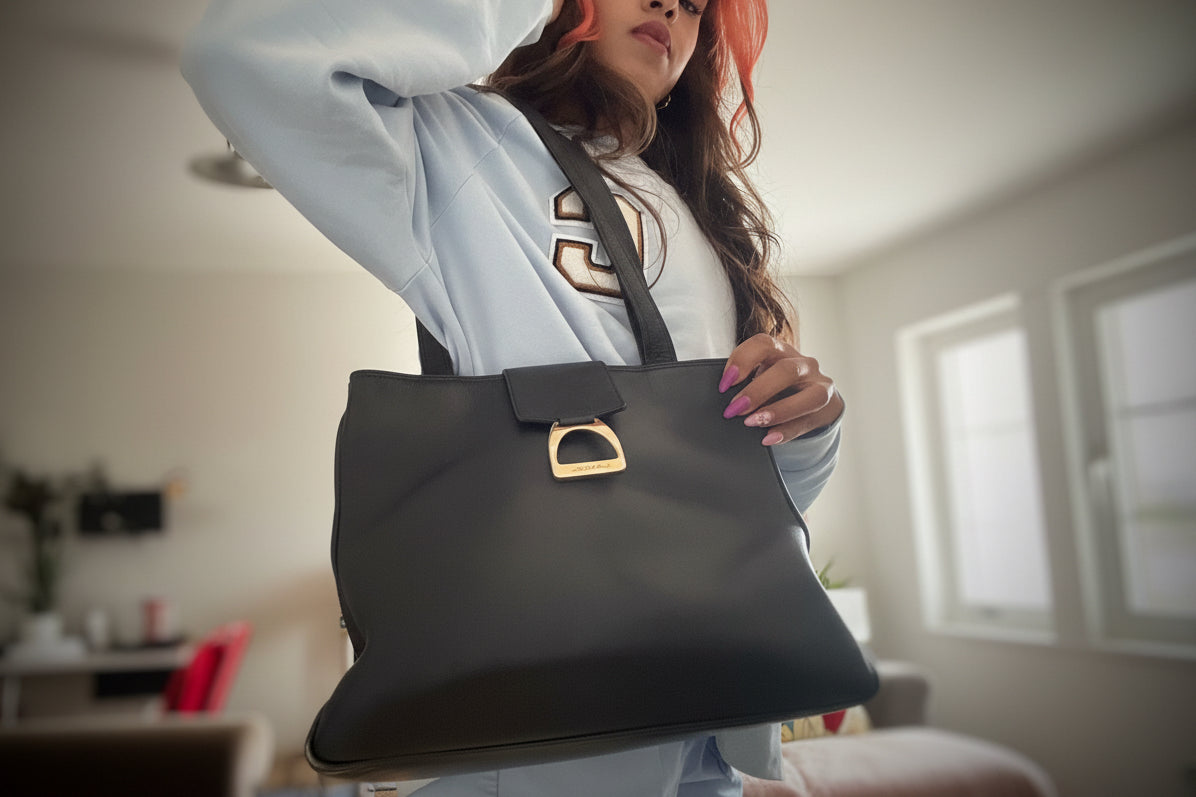 Sac Lancel vintage cuir noir années 90 – grand sac épaule classique