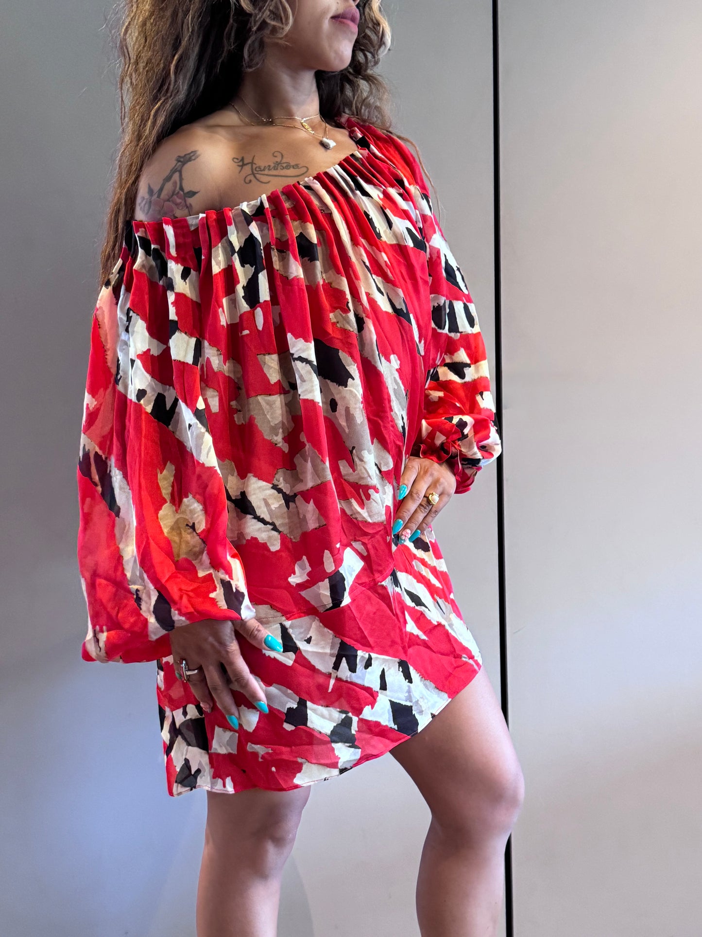 Tunique Blumarine en soie Made in Italy – Imprimé rouge artistique