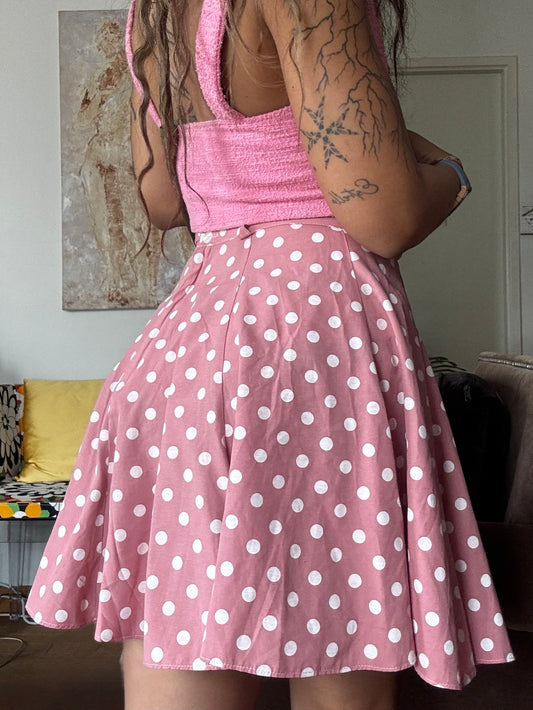 Jupe Vintage Rose à Pois – Coupe Évasée – Taille S