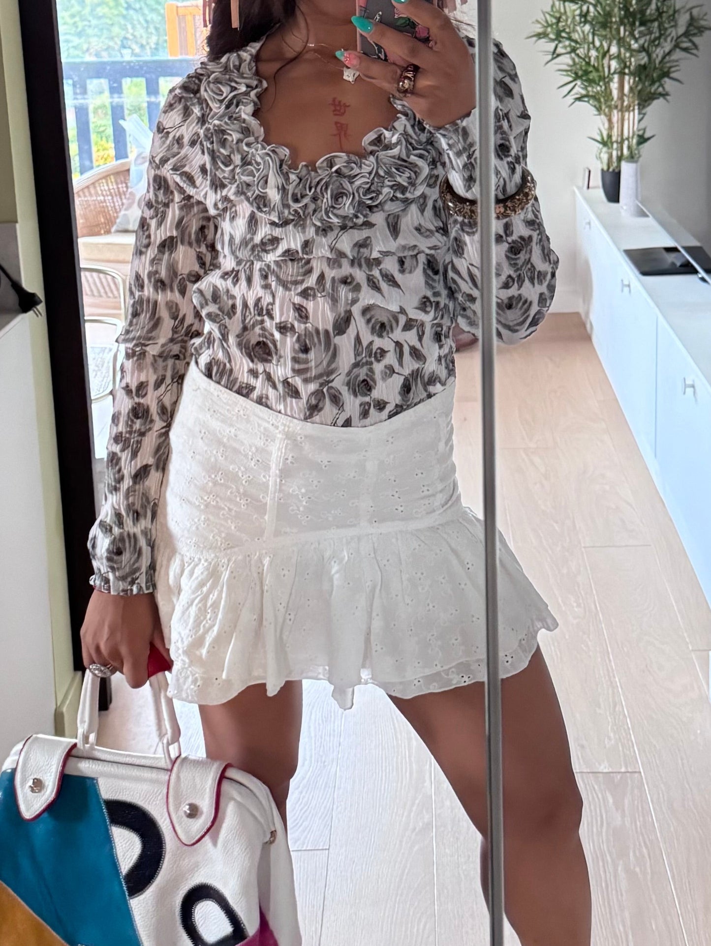 Haut floral Blanc Nature – Taille L