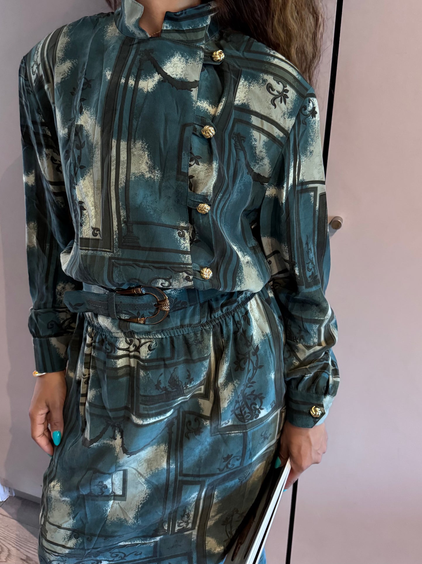 Robe vintage Janina Schrek – Taille 42-100%en soie