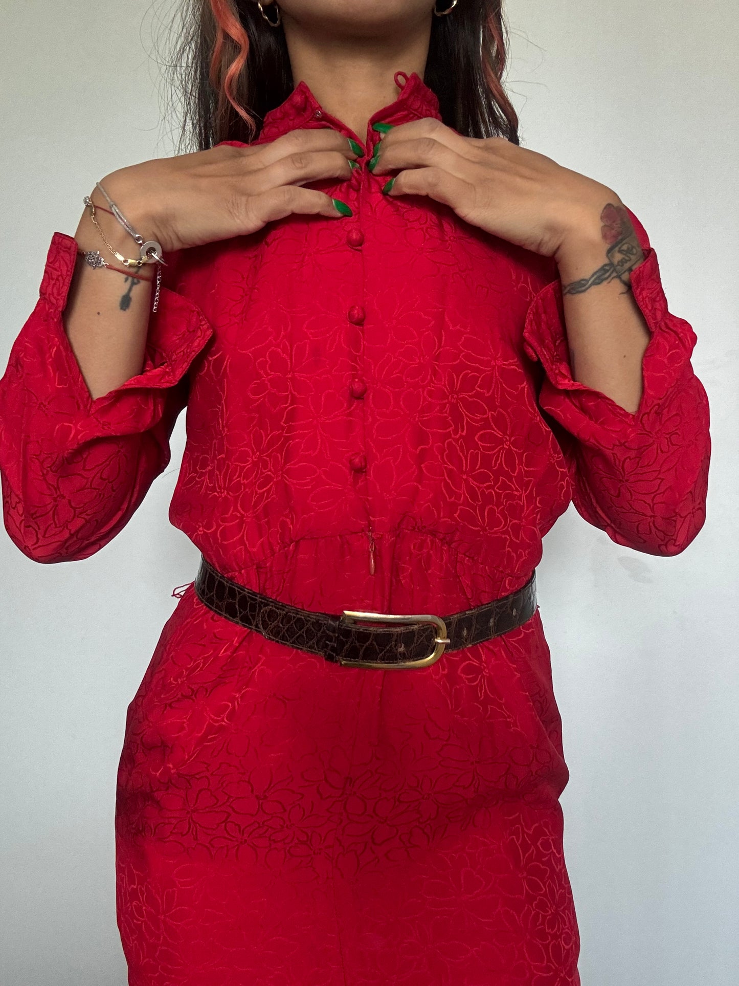 Robe vintage en soie rouge Liz Claiborne – robe midi élégante chic femme