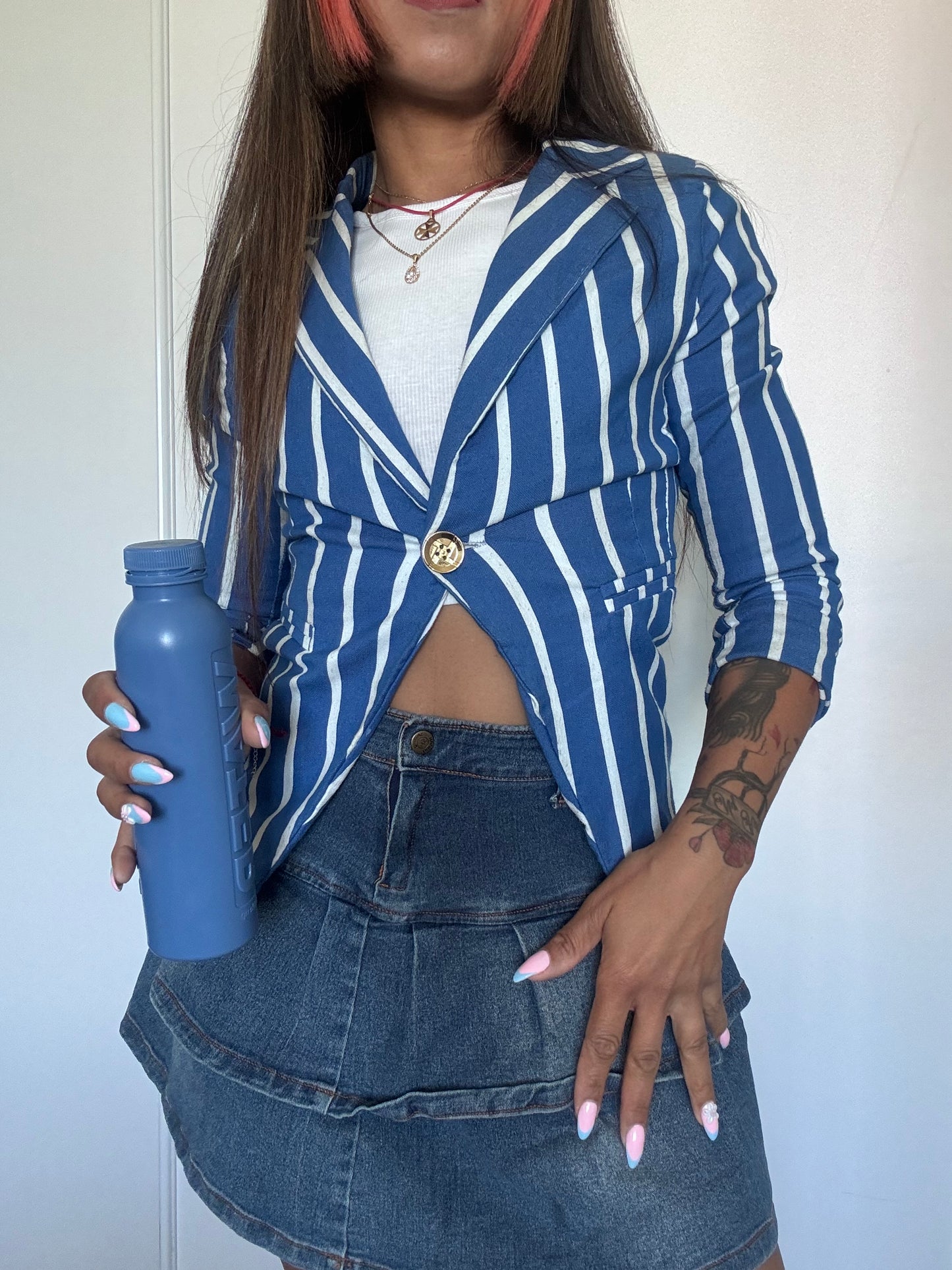 Veste rayée bleu ciel et blanc Y2K – vintage – taille S – made in Italy