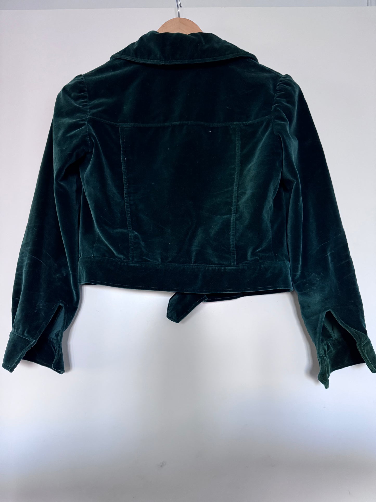 Veste velours vert femme – coupe courte – style créateur – XS/S
