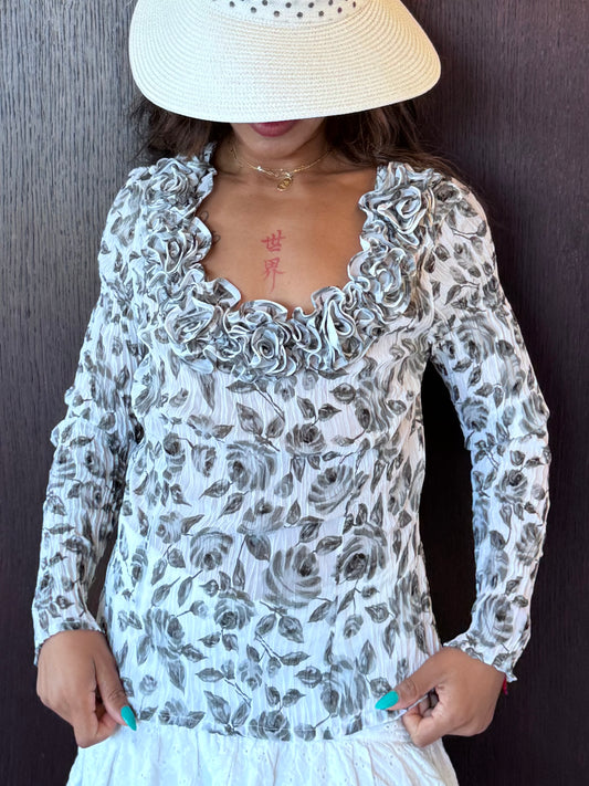 Haut floral Blanc Nature – Taille L