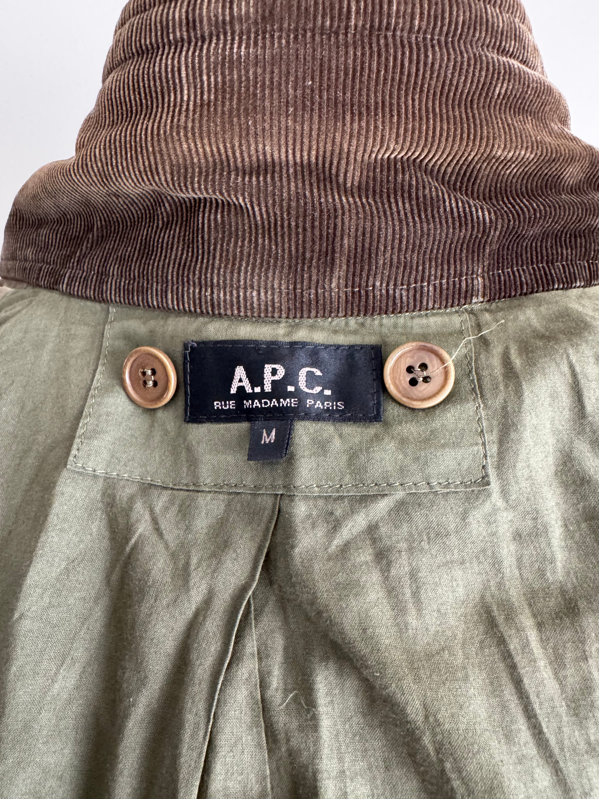 Veste Field Jacket A.P.C. Vintage – Coton Kaki, Col Velours Côtelé & Capuche Amovible
