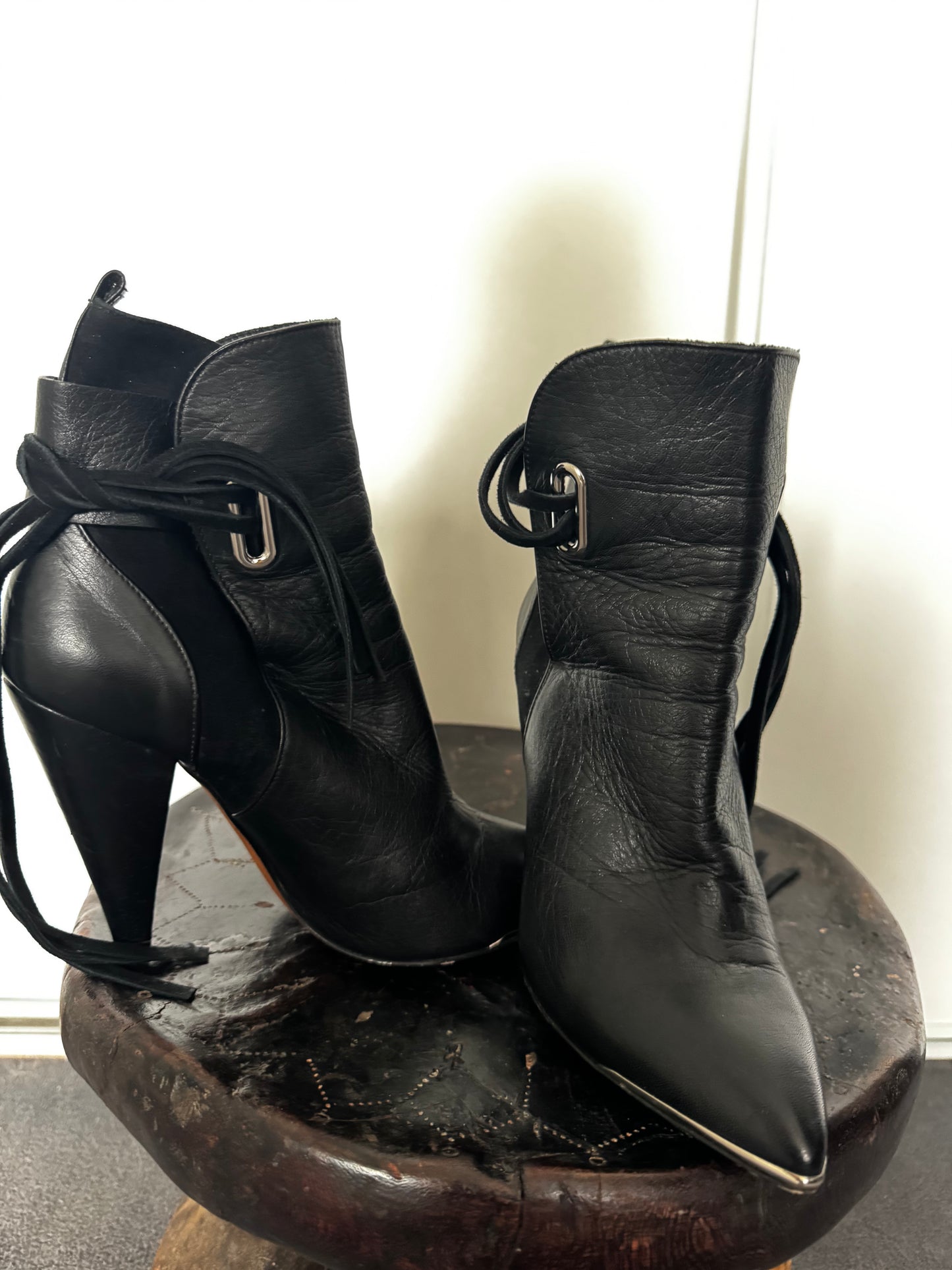 Bottines IRO cuir noir véritable made in Italy – boots talons pointus taille 36 femme