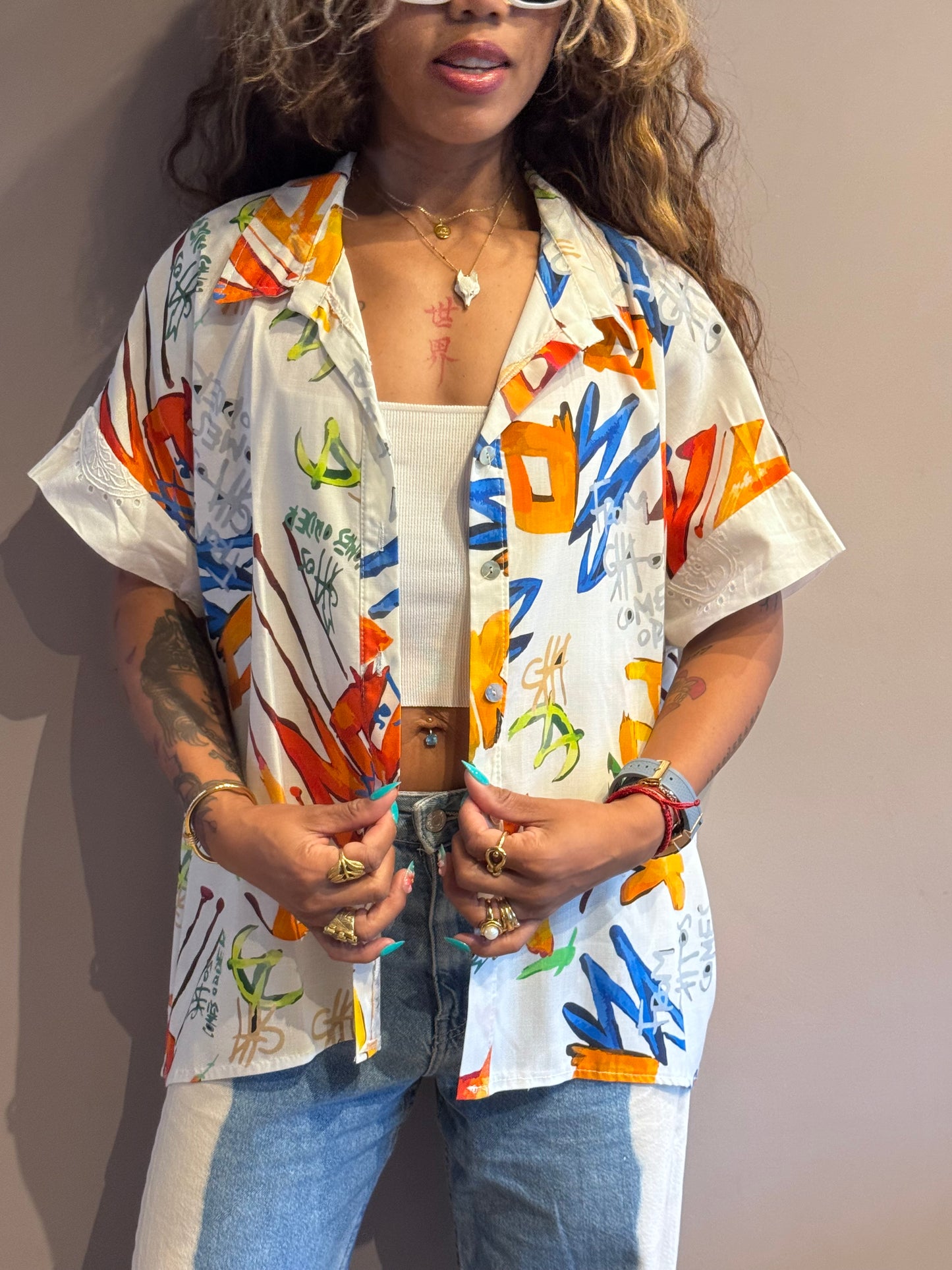 Chemise Made in Italy en lin et lyocell imprimé artistique multicolore