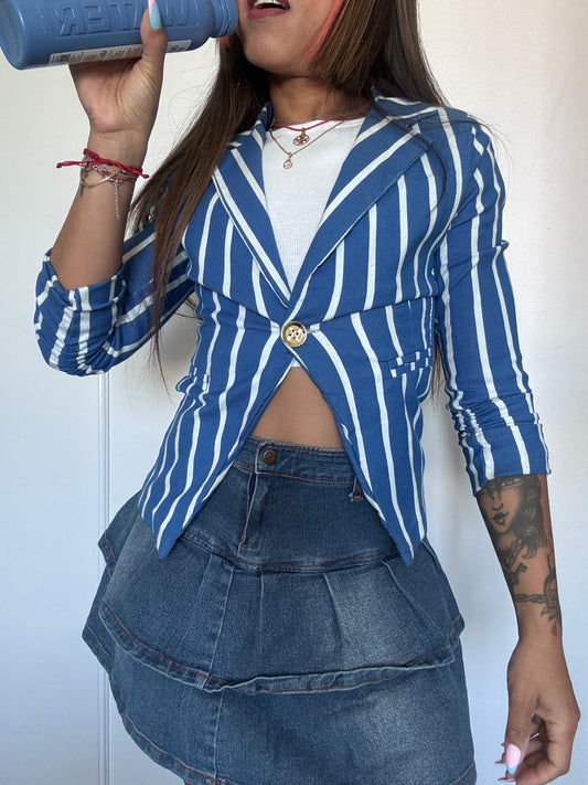 Veste rayée bleu ciel et blanc Y2K – vintage – taille S – made in Italy