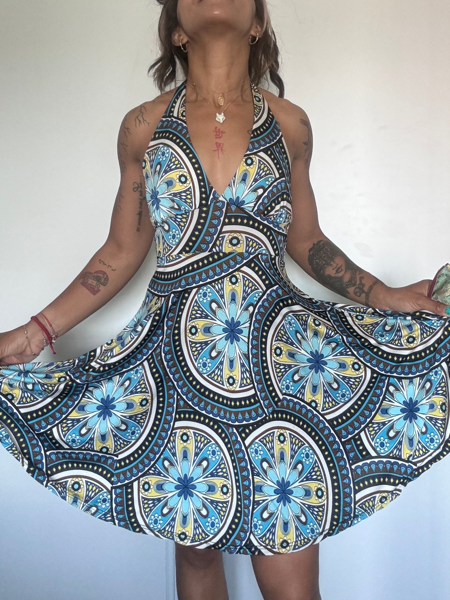 Robe d’été dos nu Made in France – Imprimé mosaïque rétro – Taille unique