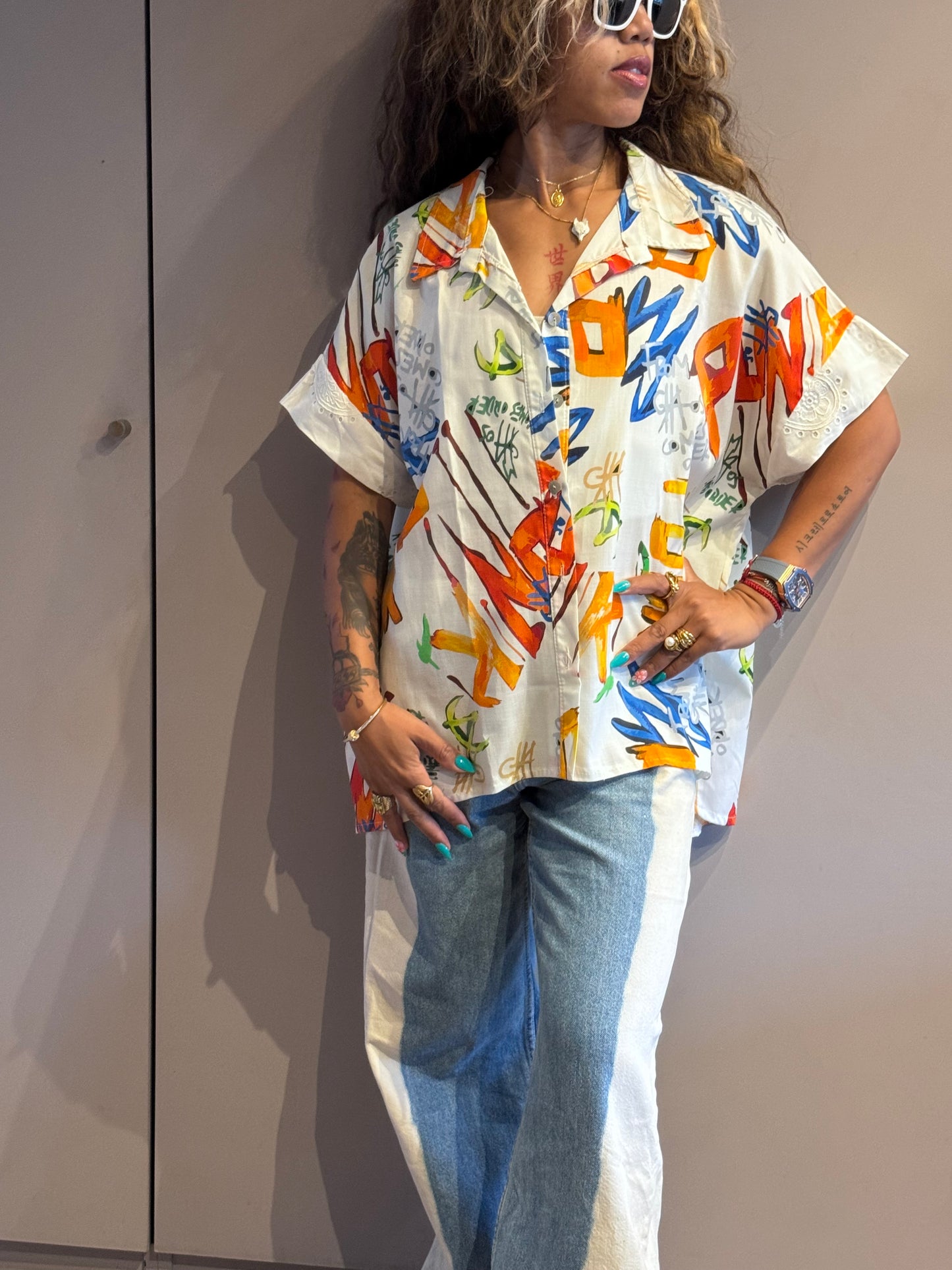 Chemise Made in Italy en lin et lyocell imprimé artistique multicolore