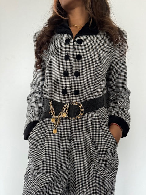 Combinaison vintage pied-de-poule - RJ Stevens By Carol Escritor .Made in USA-100 %coton