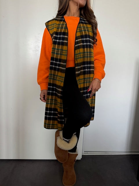 Gilet Long à  carreaux avec doublure amovible