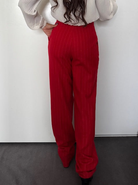Pantalon Vintage rouge rayé el laine- Arvel, Made in France (Taille 40)