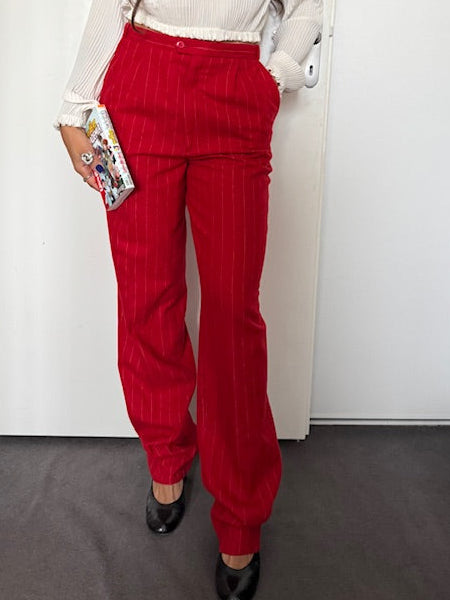 Pantalon Vintage rouge rayé el laine- Arvel, Made in France (Taille 40)