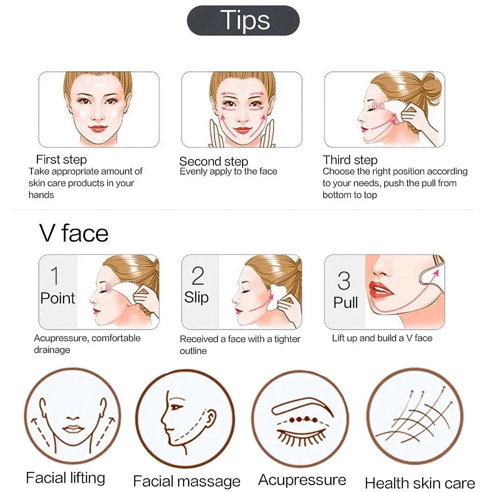 GUA SHA MASSAGE FACIAL LIFTING DU VISAGE ROSE EN  JADE