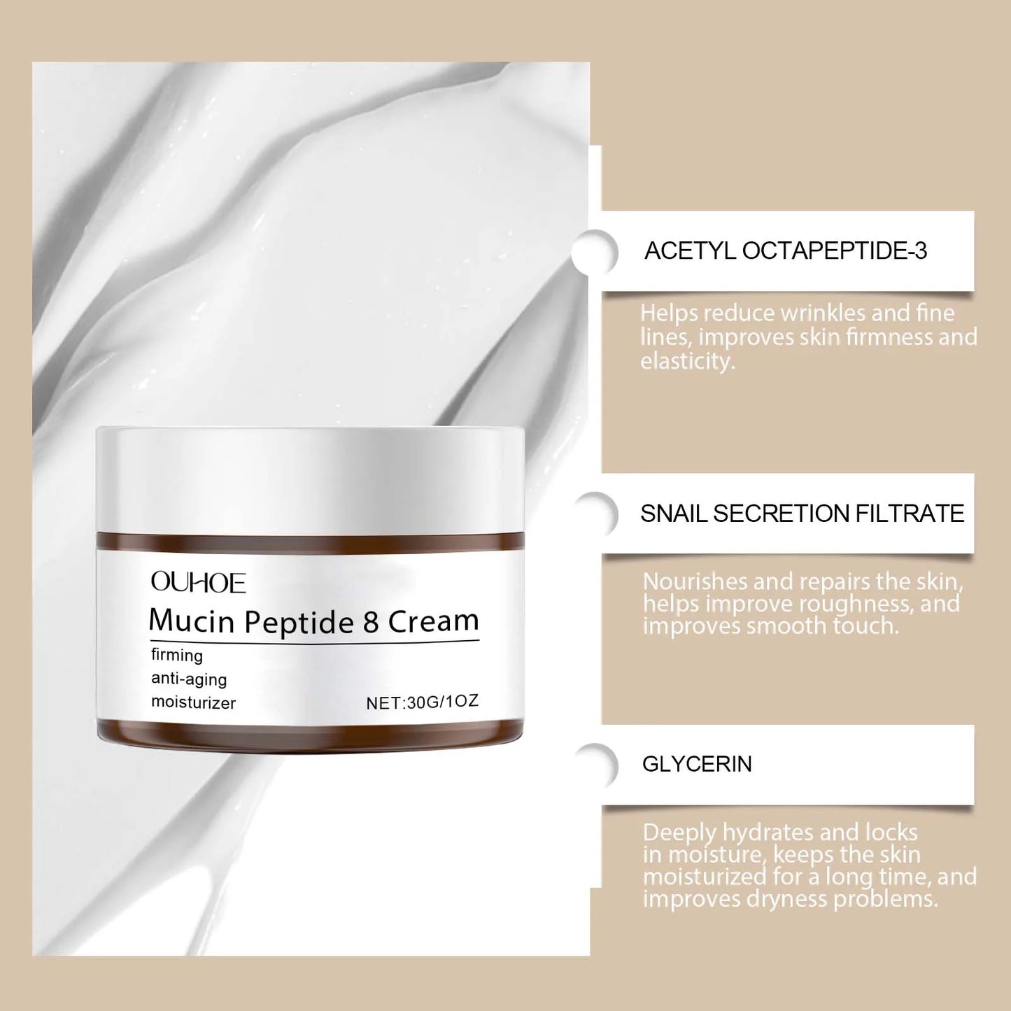 CREME DE RAJEUNISSEMENT AU PEPTIDE DE MUCINE 8