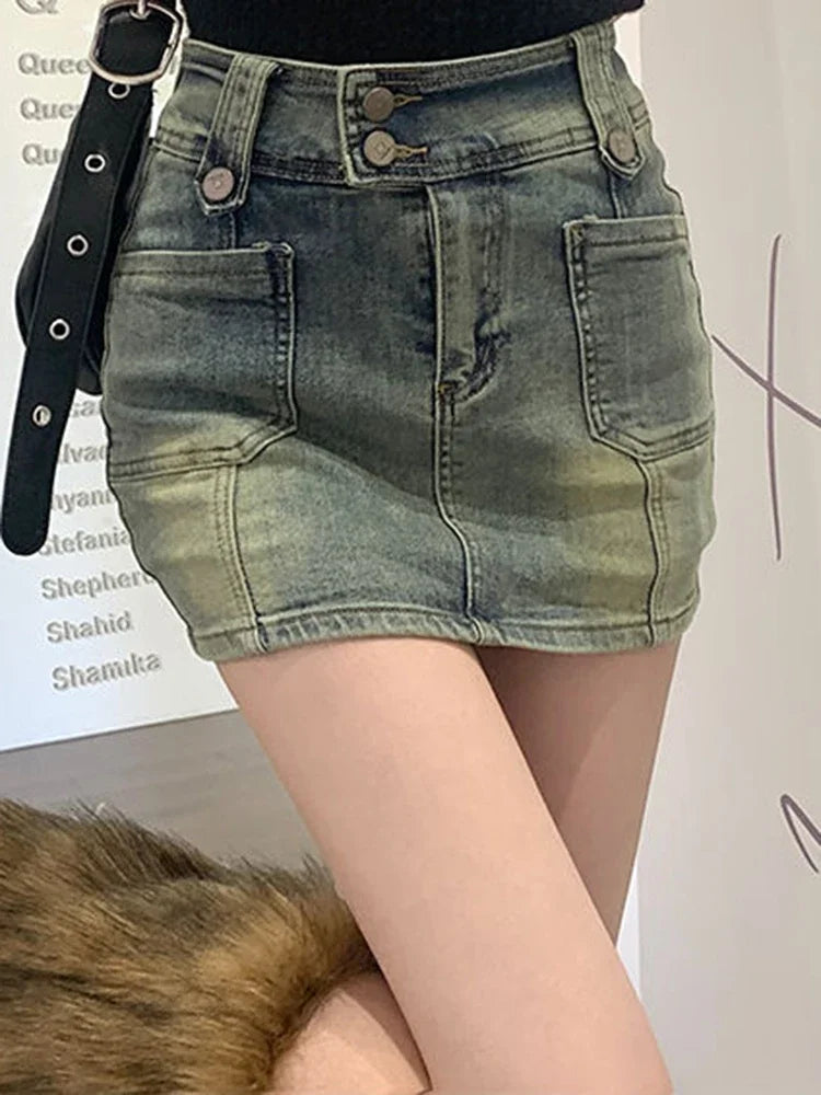 JUPE COURTE RETRO DENIM TAILLE HAUTE