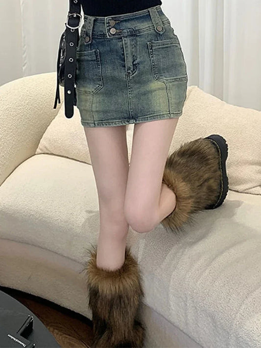 JUPE COURTE RETRO DENIM TAILLE HAUTE