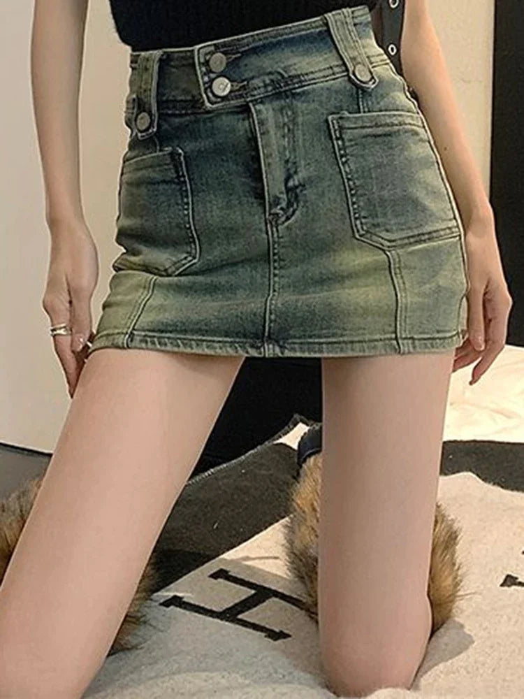 JUPE COURTE RETRO DENIM TAILLE HAUTE