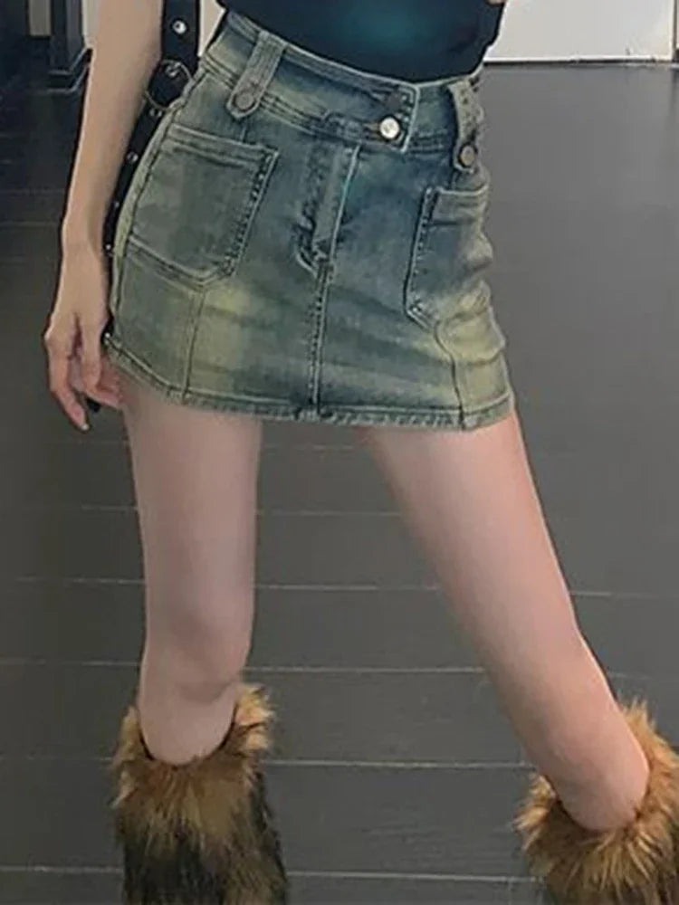 JUPE COURTE RETRO DENIM TAILLE HAUTE