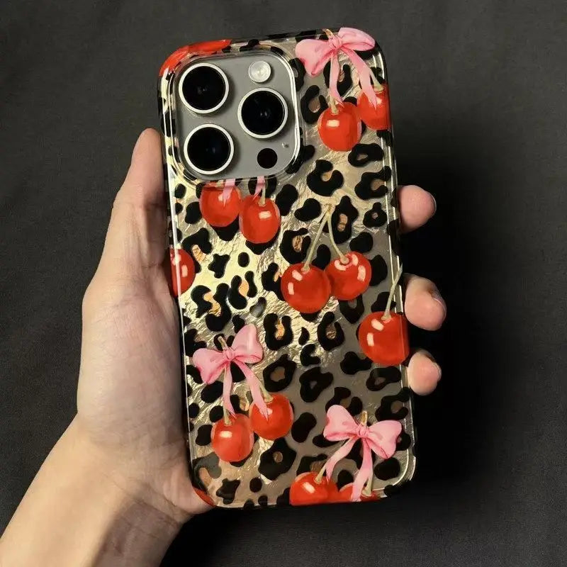 COQUE DE TELEPHONE AVEC NOEUD ET CERISES