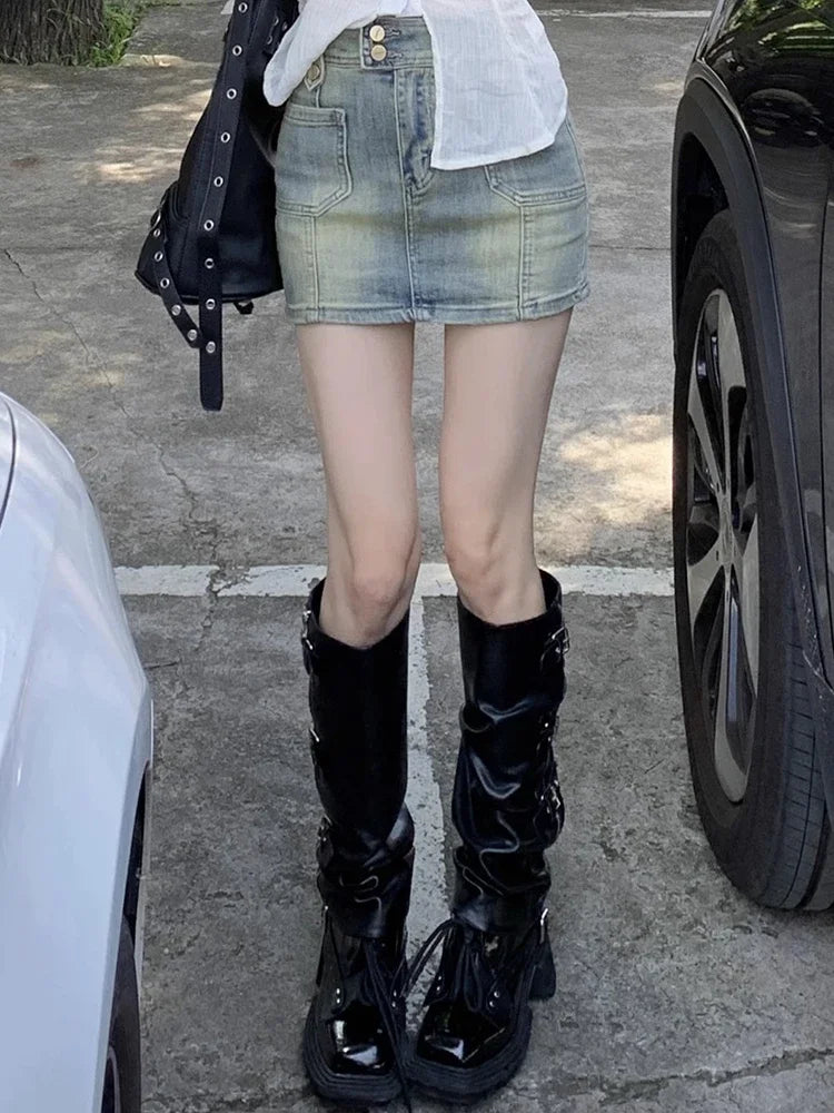 JUPE COURTE RETRO DENIM TAILLE HAUTE