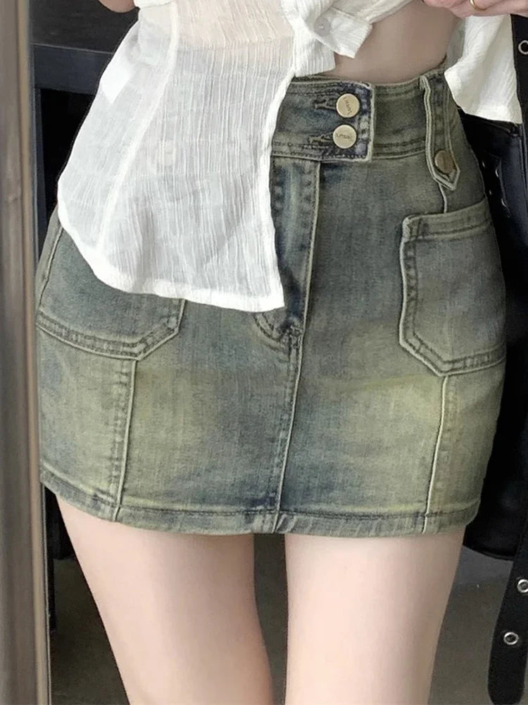 JUPE COURTE RETRO DENIM TAILLE HAUTE