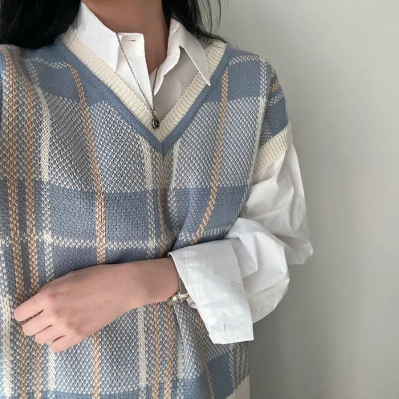 PULL VINTAGE A CARREAUX EN TRICOT COREEN