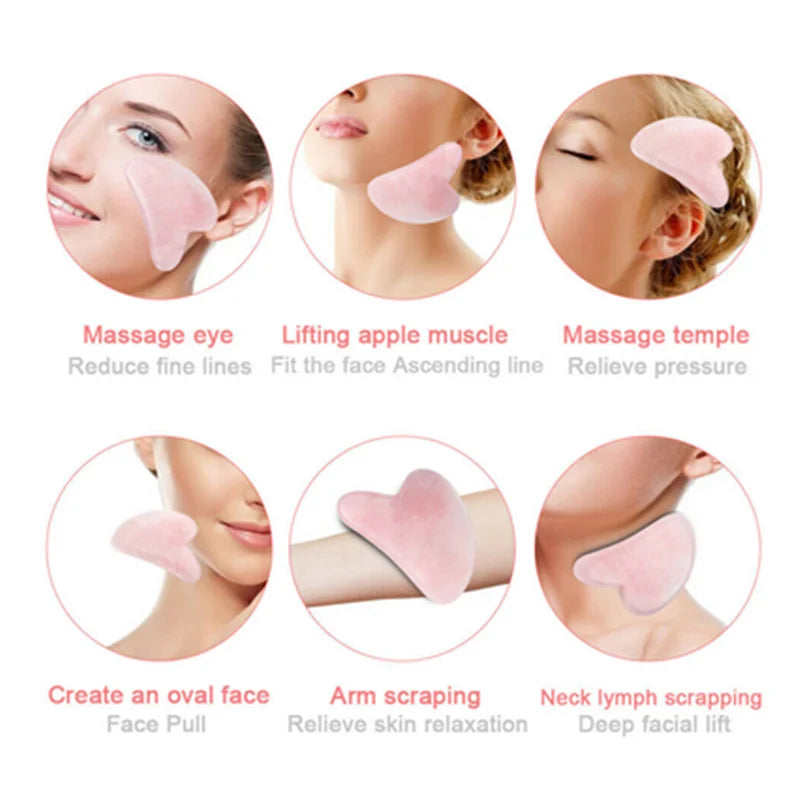 GUA SHA MASSAGE FACIAL LIFTING DU VISAGE ROSE EN  JADE