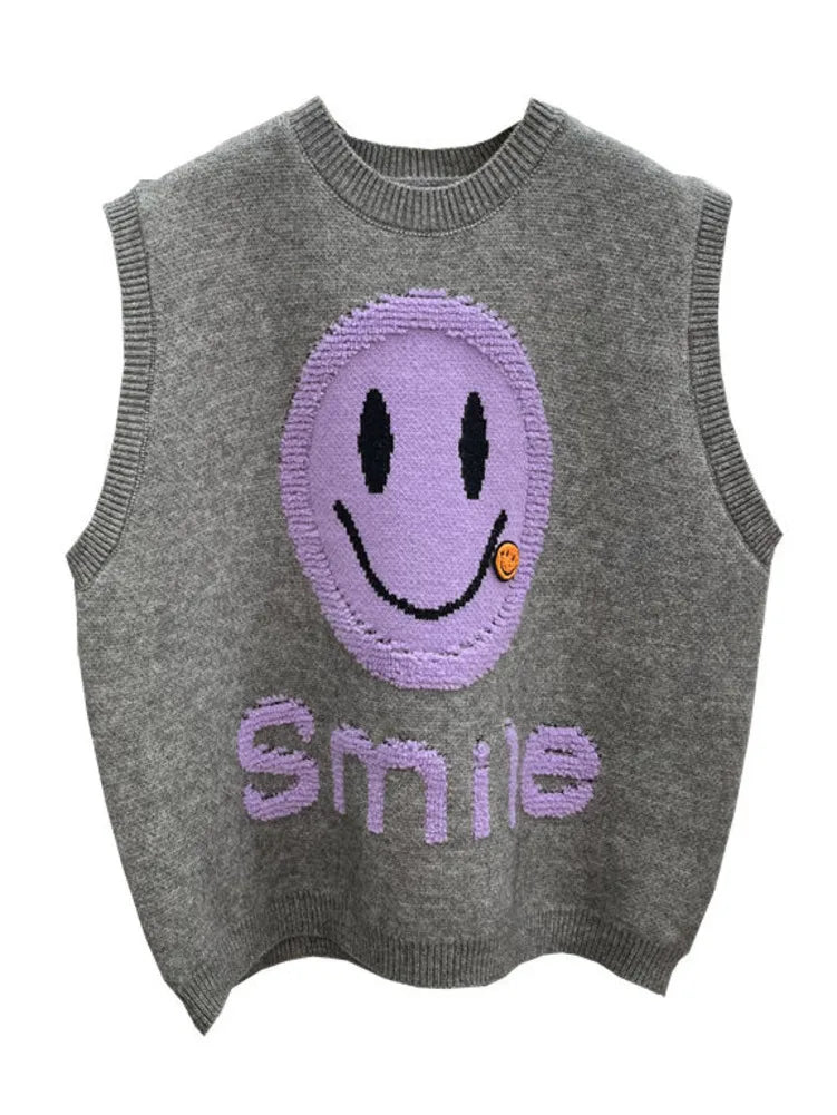 GILET VINTAGE MOTIF HAPPY FACE