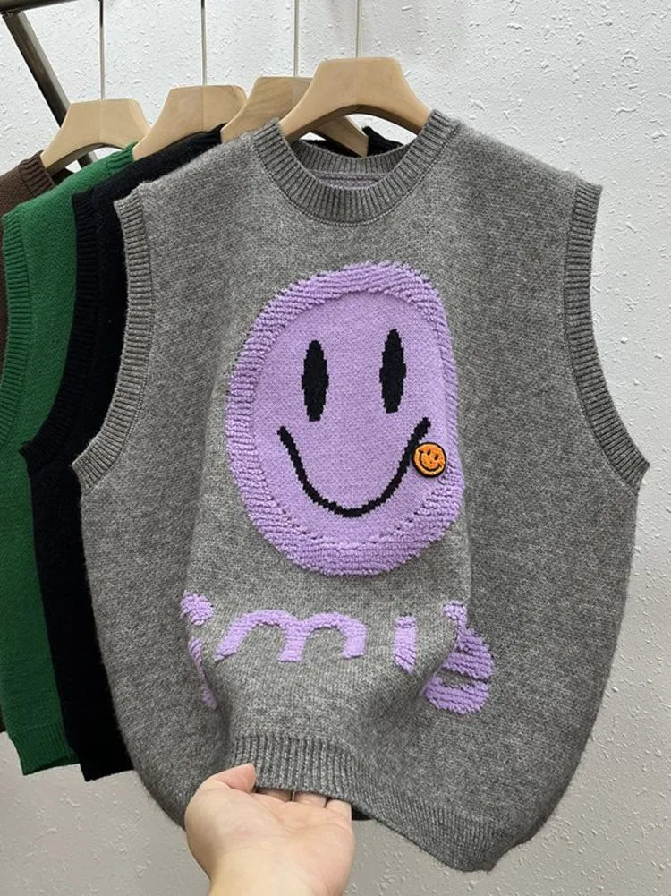 GILET VINTAGE MOTIF HAPPY FACE