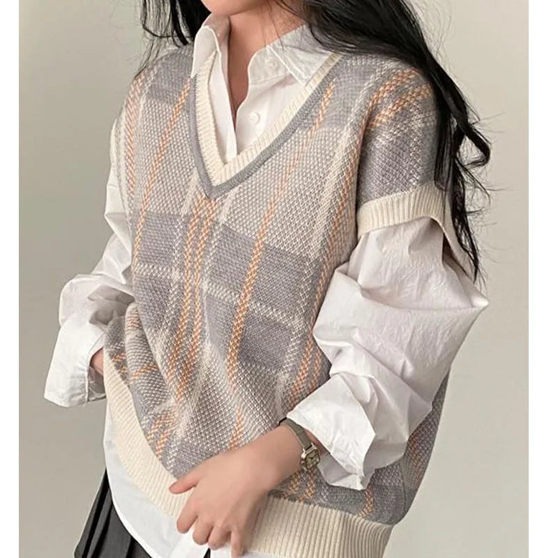 PULL VINTAGE A CARREAUX EN TRICOT COREEN