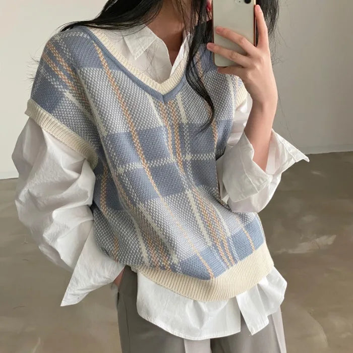PULL VINTAGE A CARREAUX EN TRICOT COREEN