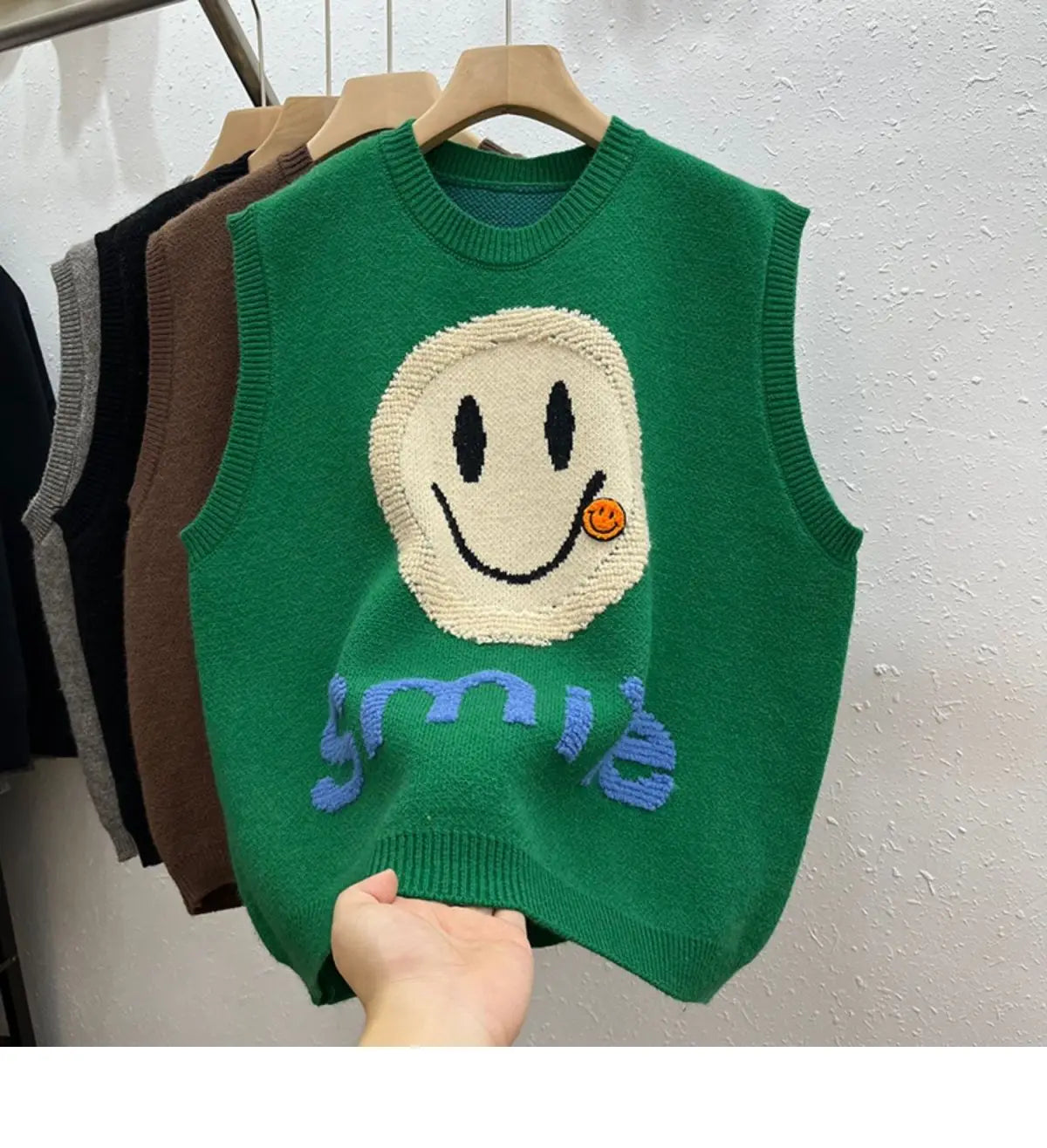 GILET VINTAGE MOTIF HAPPY FACE