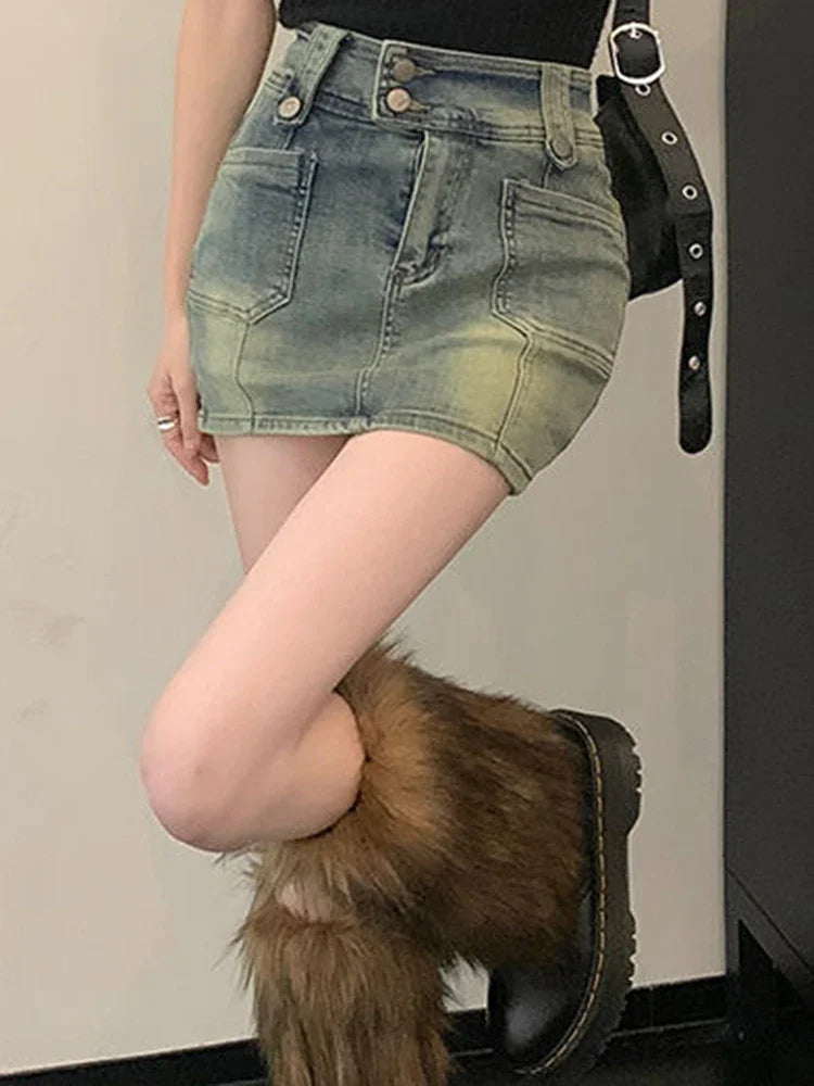 JUPE COURTE RETRO DENIM TAILLE HAUTE