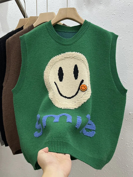 GILET VINTAGE MOTIF HAPPY FACE