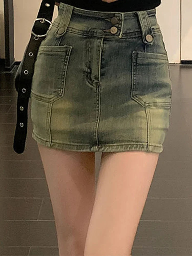 JUPE COURTE RETRO DENIM TAILLE HAUTE